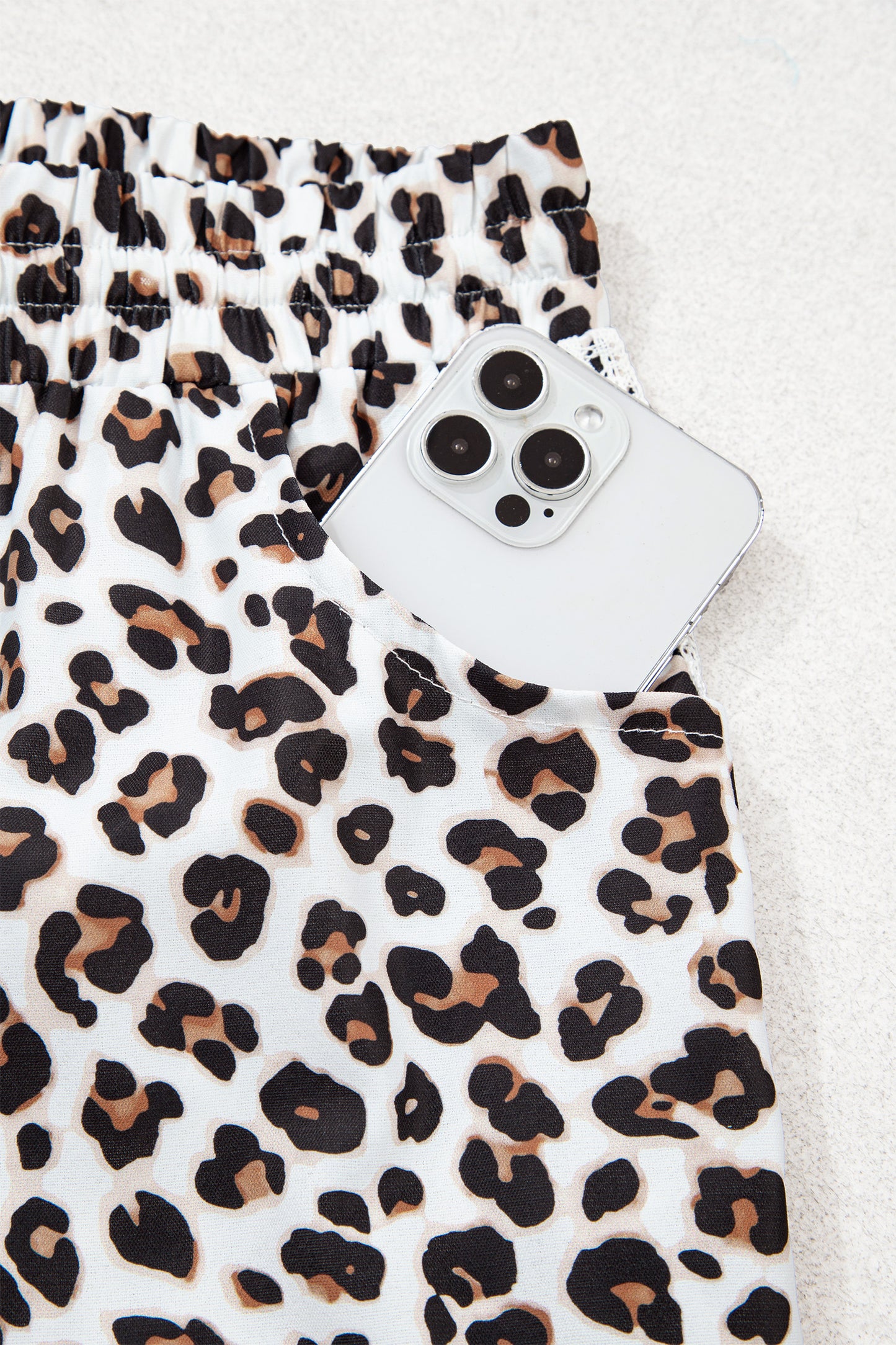 Black Leopard Print Ankle-Length Elastic Waist Pants