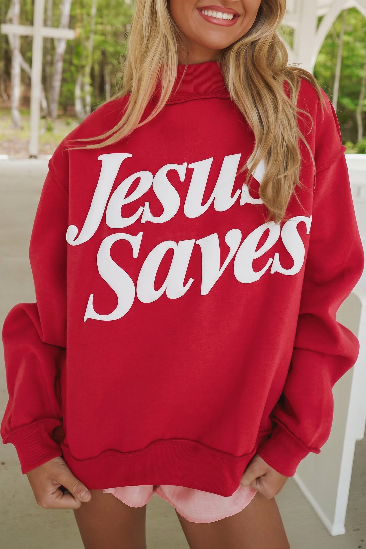 Fiery Red Jesus Saves Baggy Sweatshirt