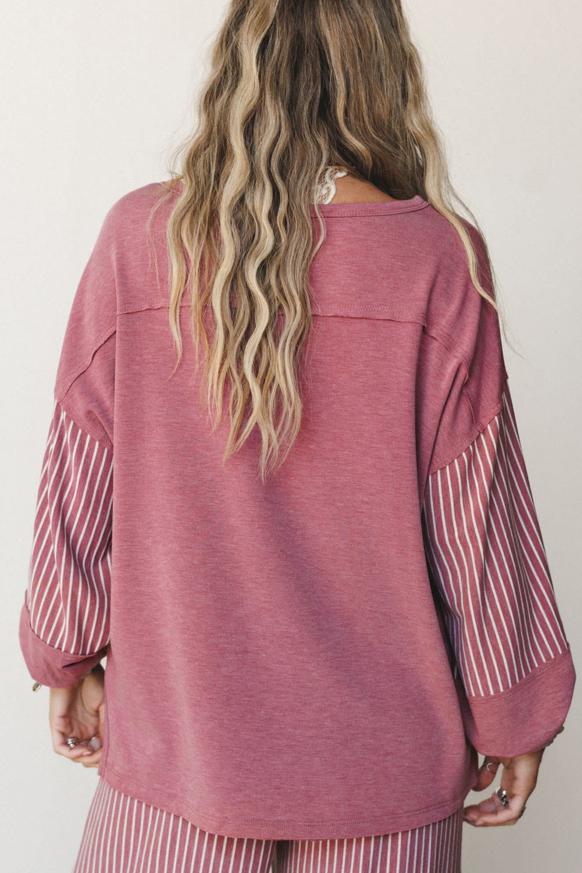 Raw Seam Patchwork Long Sleeve Top Pocket Casual Pants Set