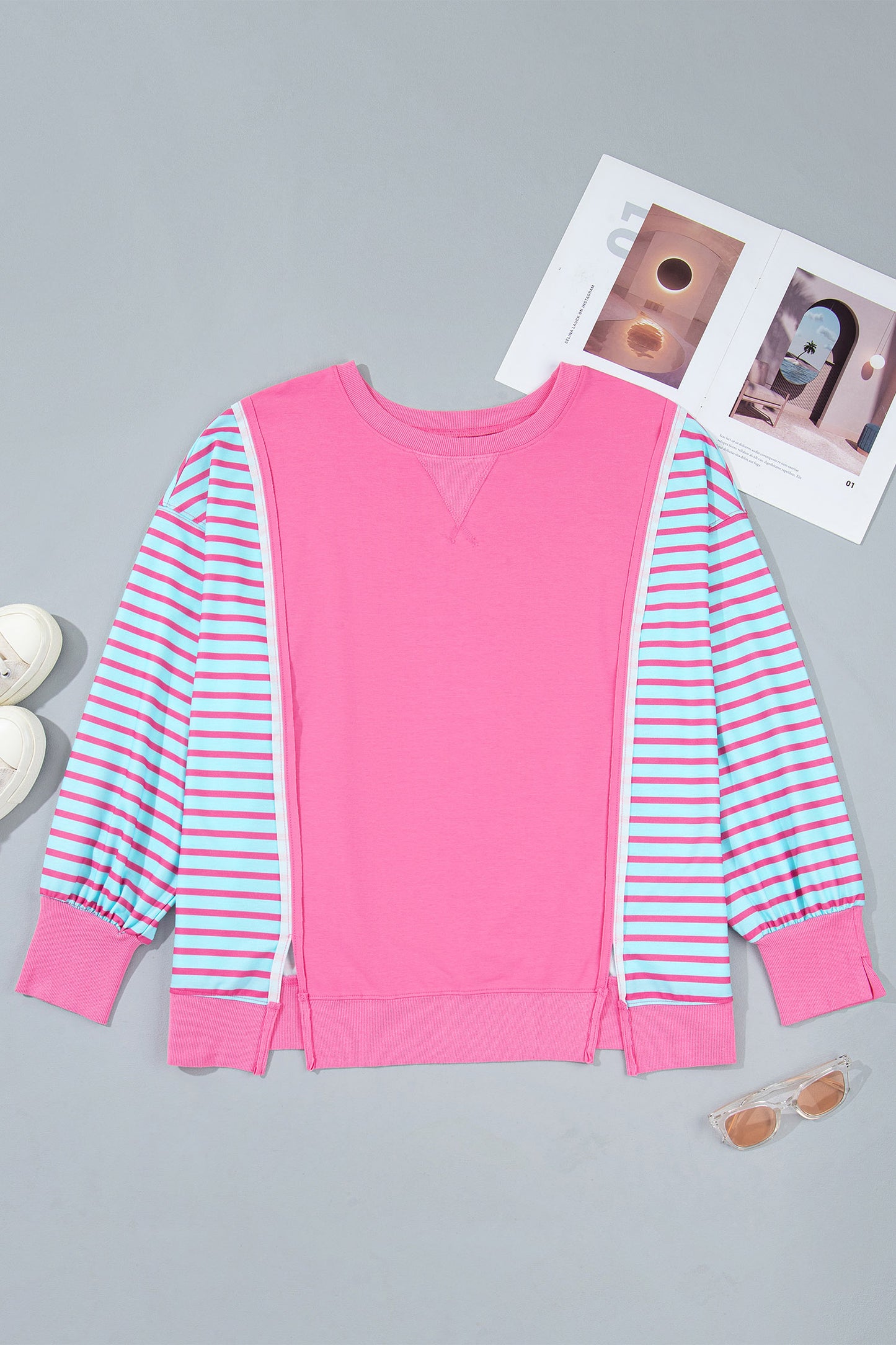 Purple Orchid Striped Colorblock Long Sleeve Tunic Plus Size Sweatshirt