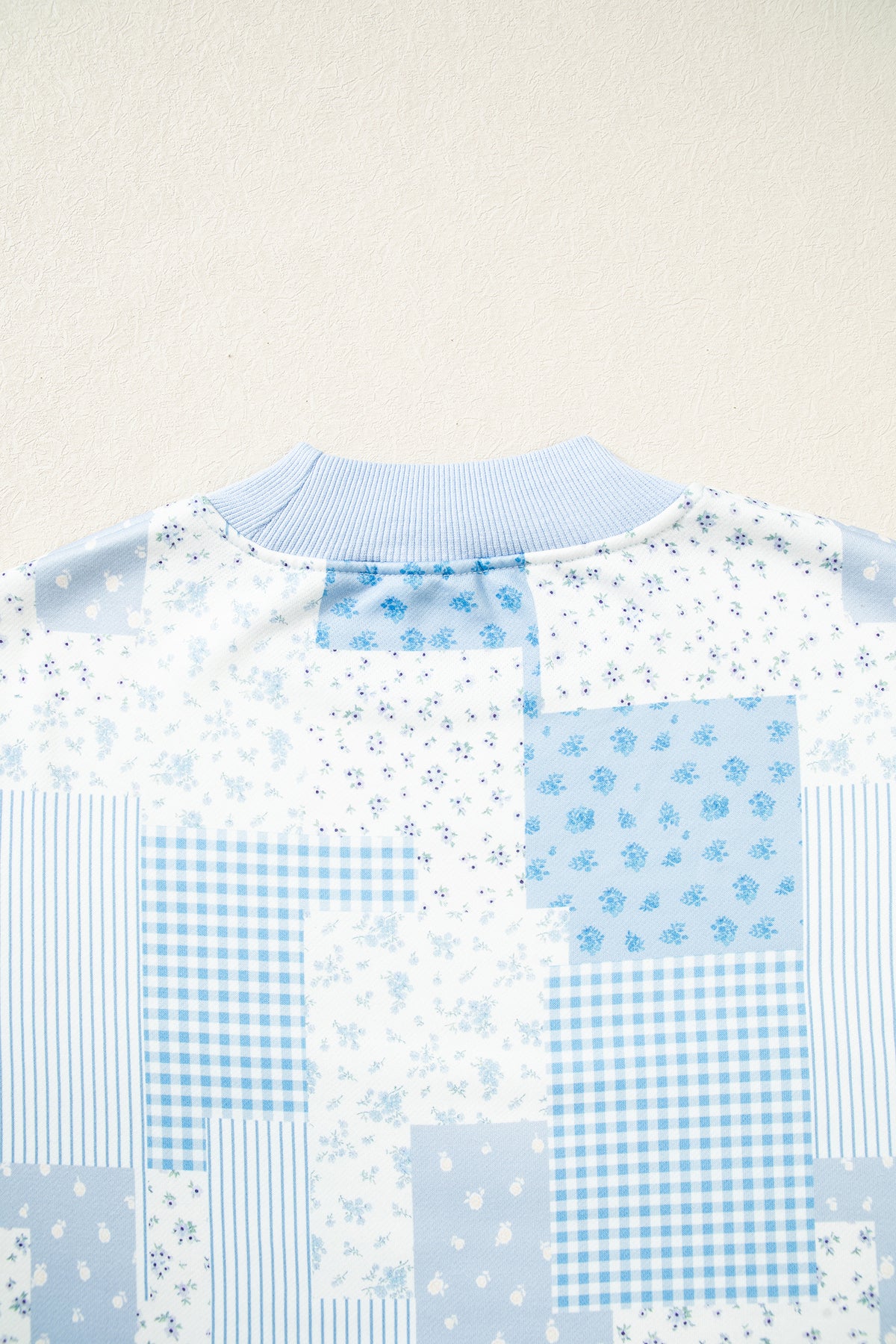 Patchwork Floral Print Mock Neck Long Sleeve Sweatshirt