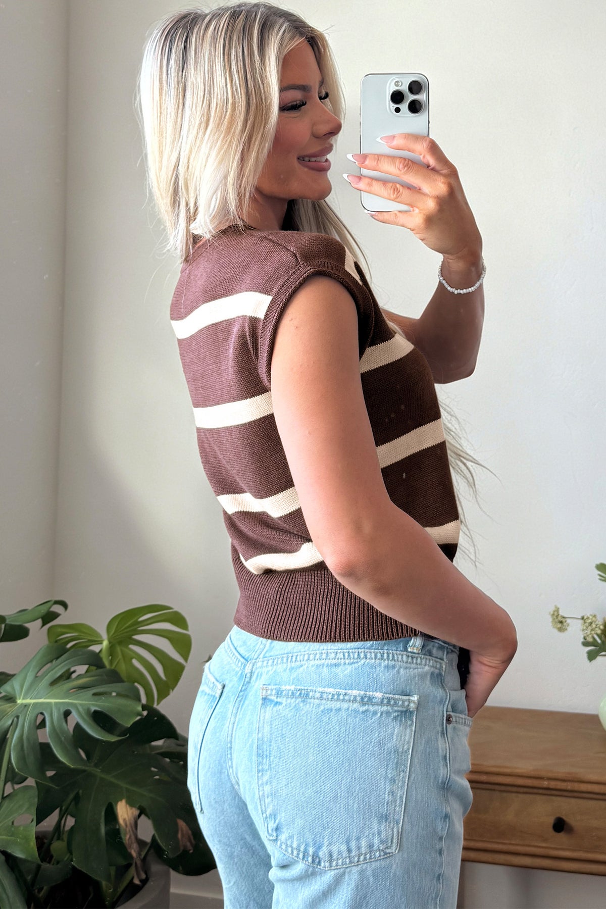 Striped Knit Short Sleeve Sweater