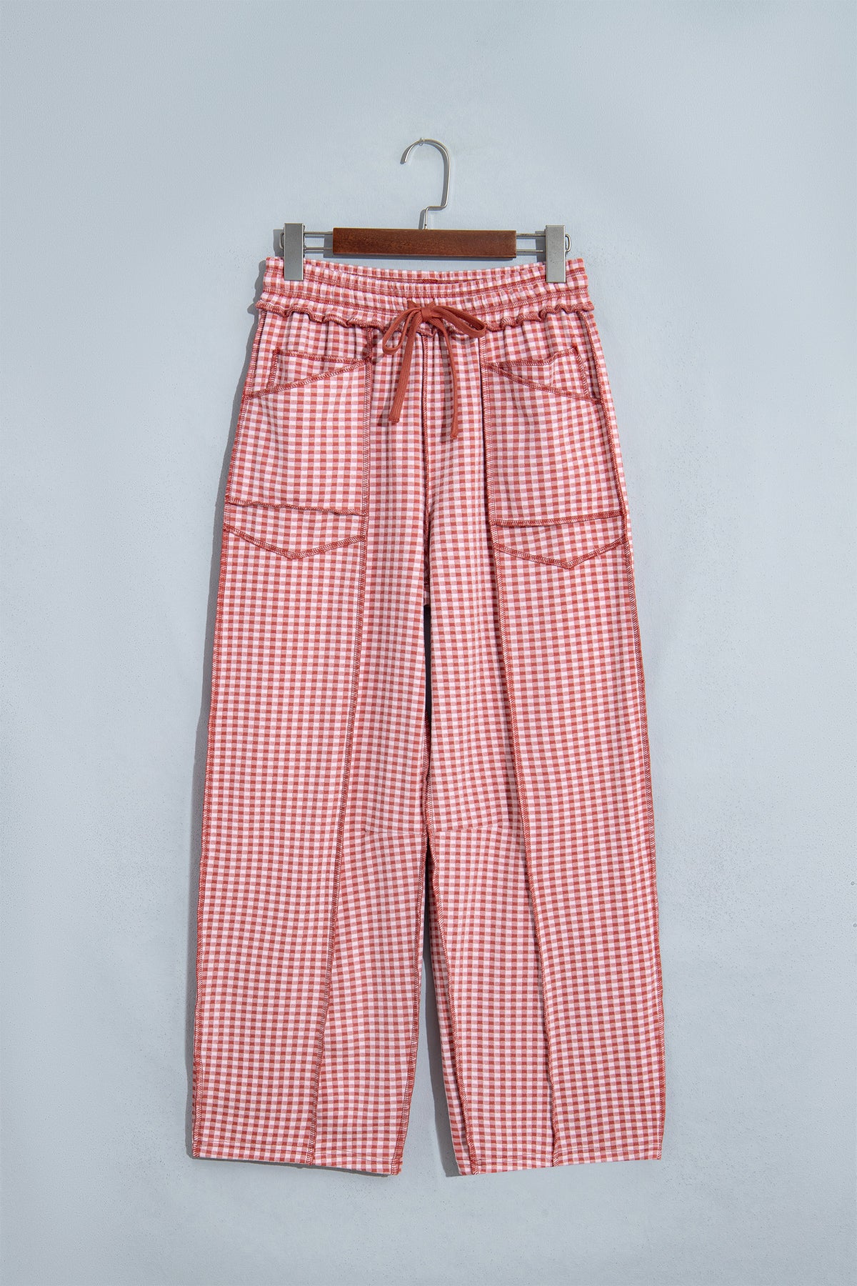 Plaid Contrast Trim Drawstring Elastic Waist Shift Pants