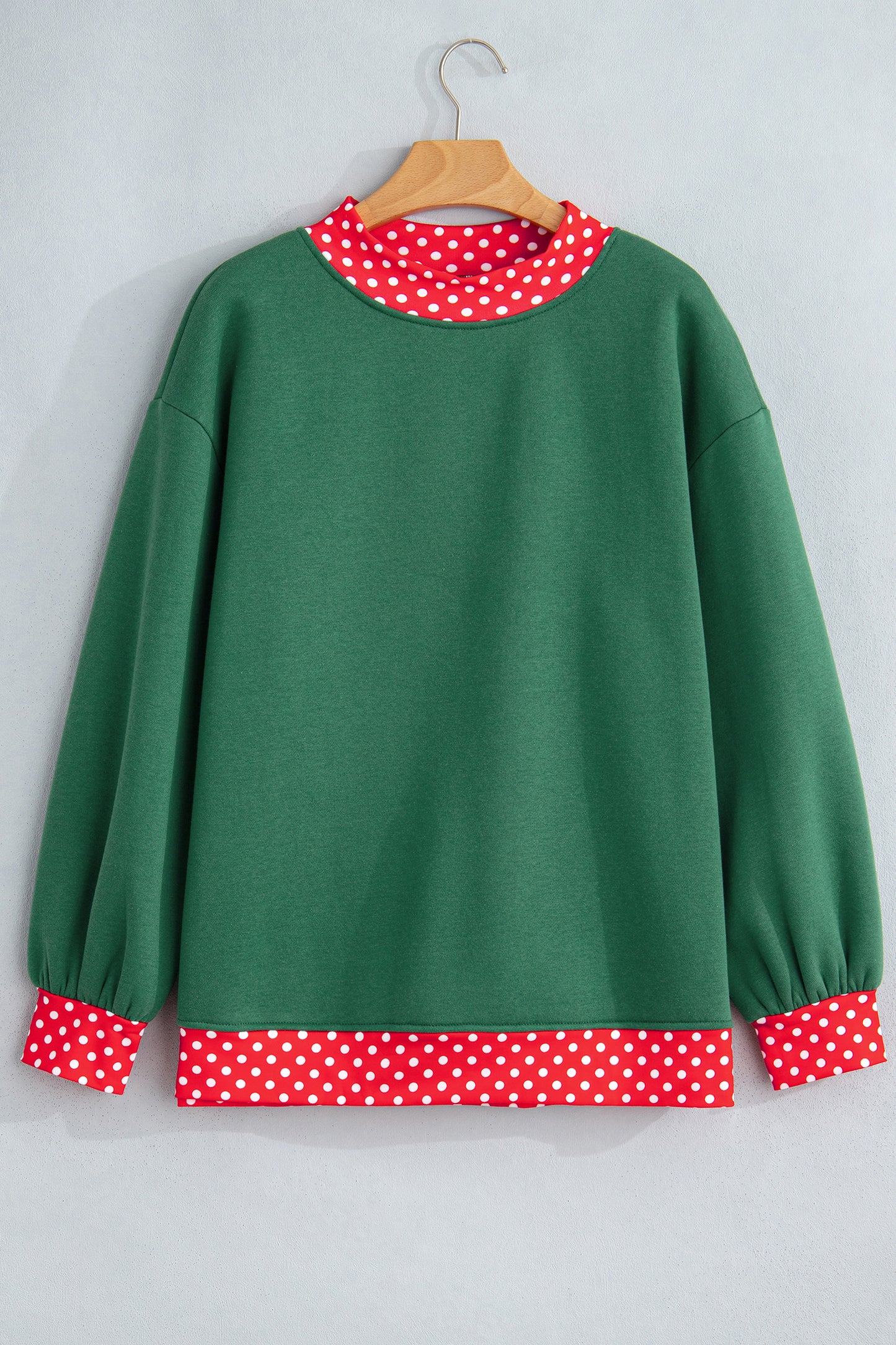 Pink Colorblock Polka Dot Contrast Trim Oversized Sweatshirt