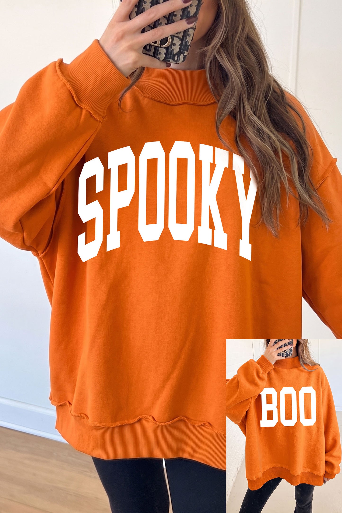 SPOOKY/ BOO Double Side Print Halloween Reversible Mock Neck Sweatshirt