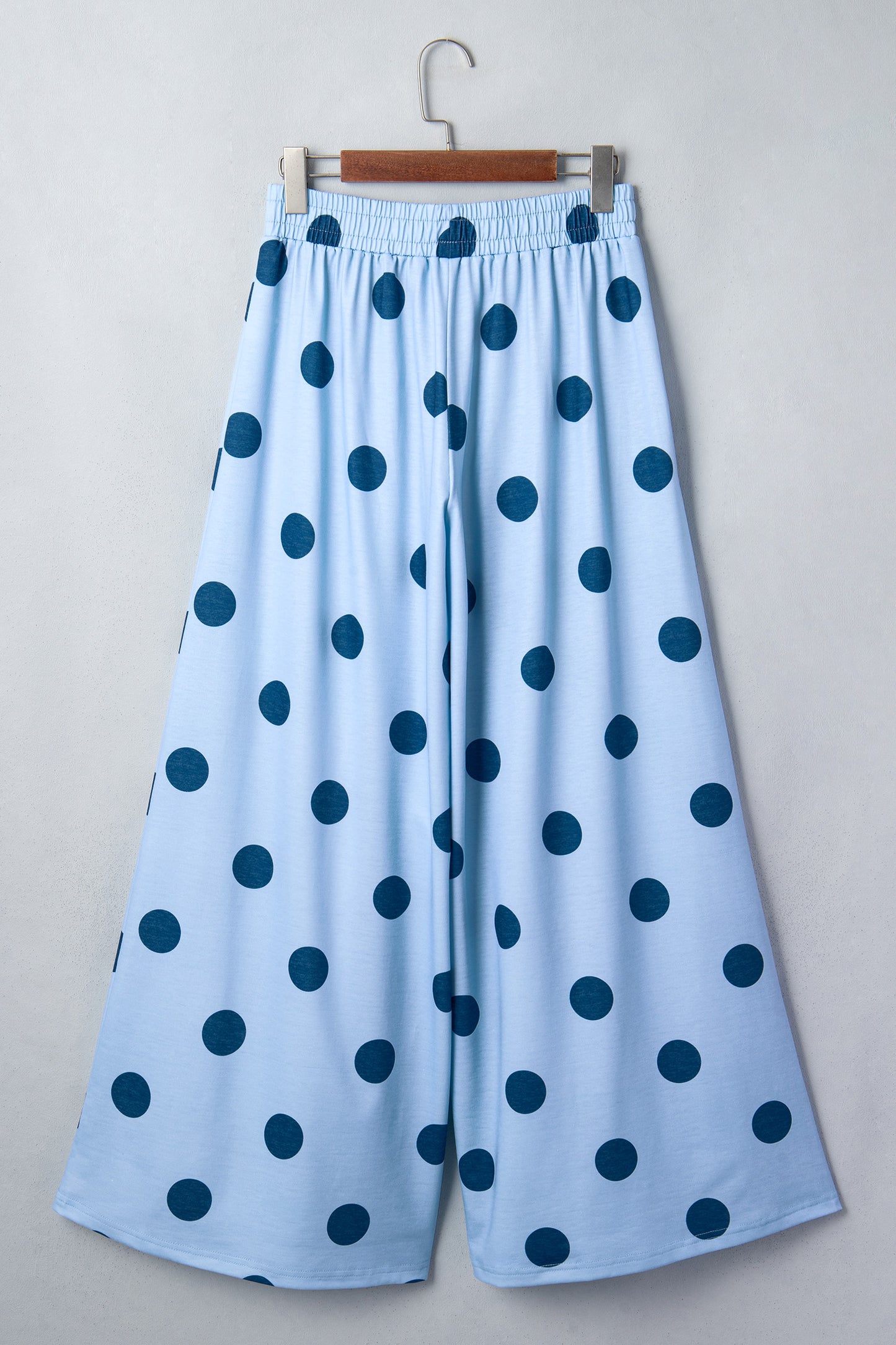 Beige Polka Dot Wide Leg Elastic Waist Casual Pants