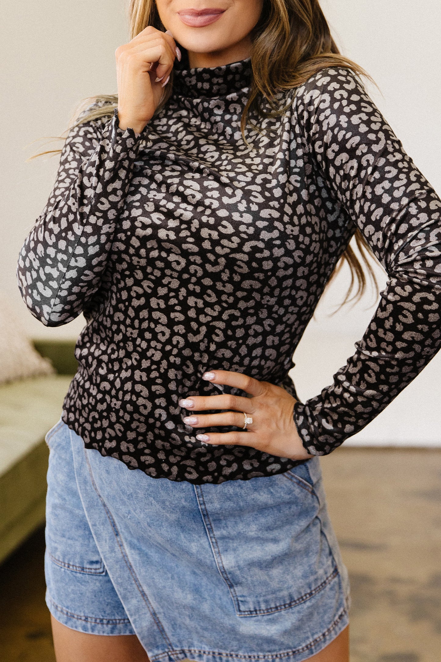 Brown Leopard Print Long Sleeve Mesh Top