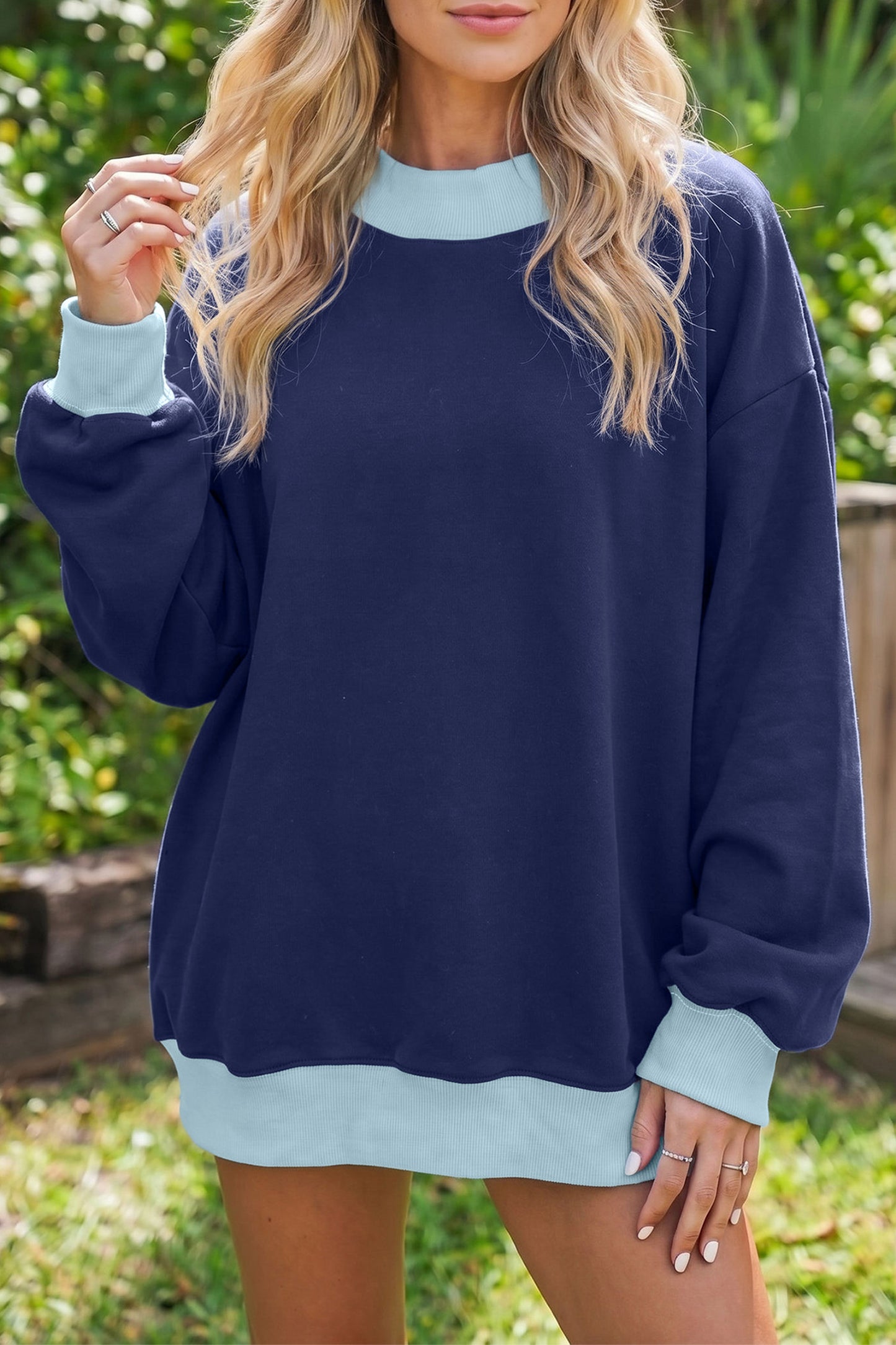 Colorblock Trim Crewneck Long Sleeve Pullover Sweatshirt
