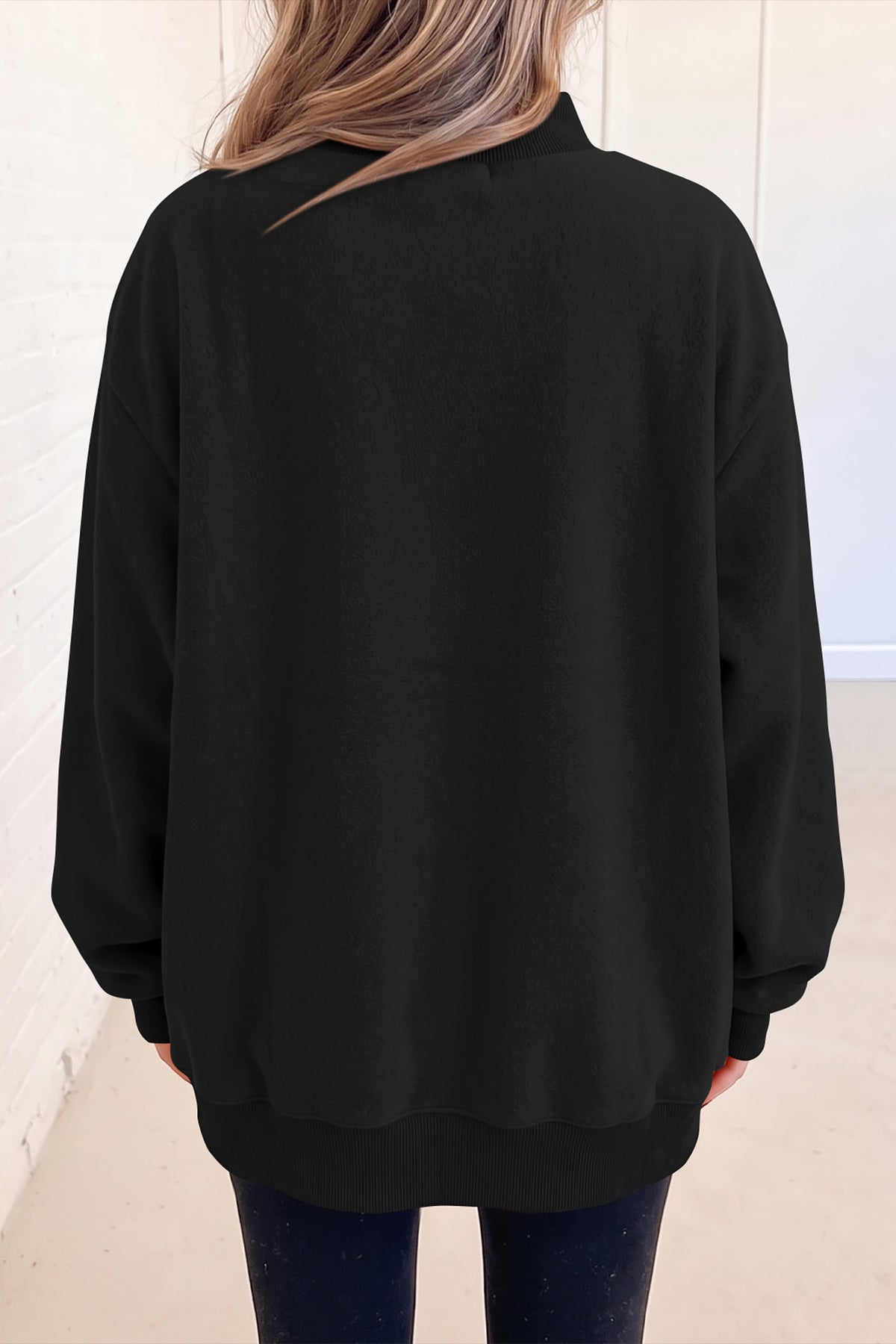 Oversized Drop Shoulder Reversible Mock Neck Sweatshirt