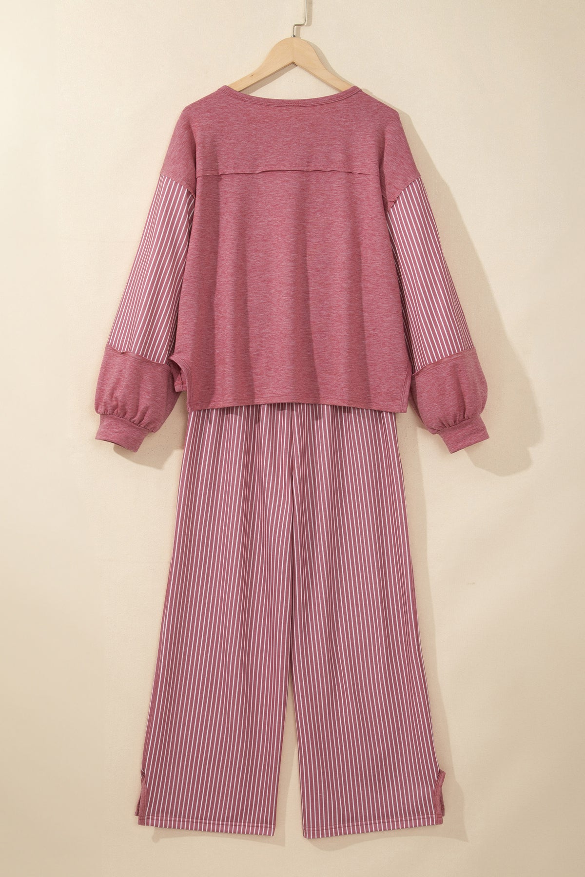Raw Seam Patchwork Long Sleeve Top Pocket Casual Pants Set