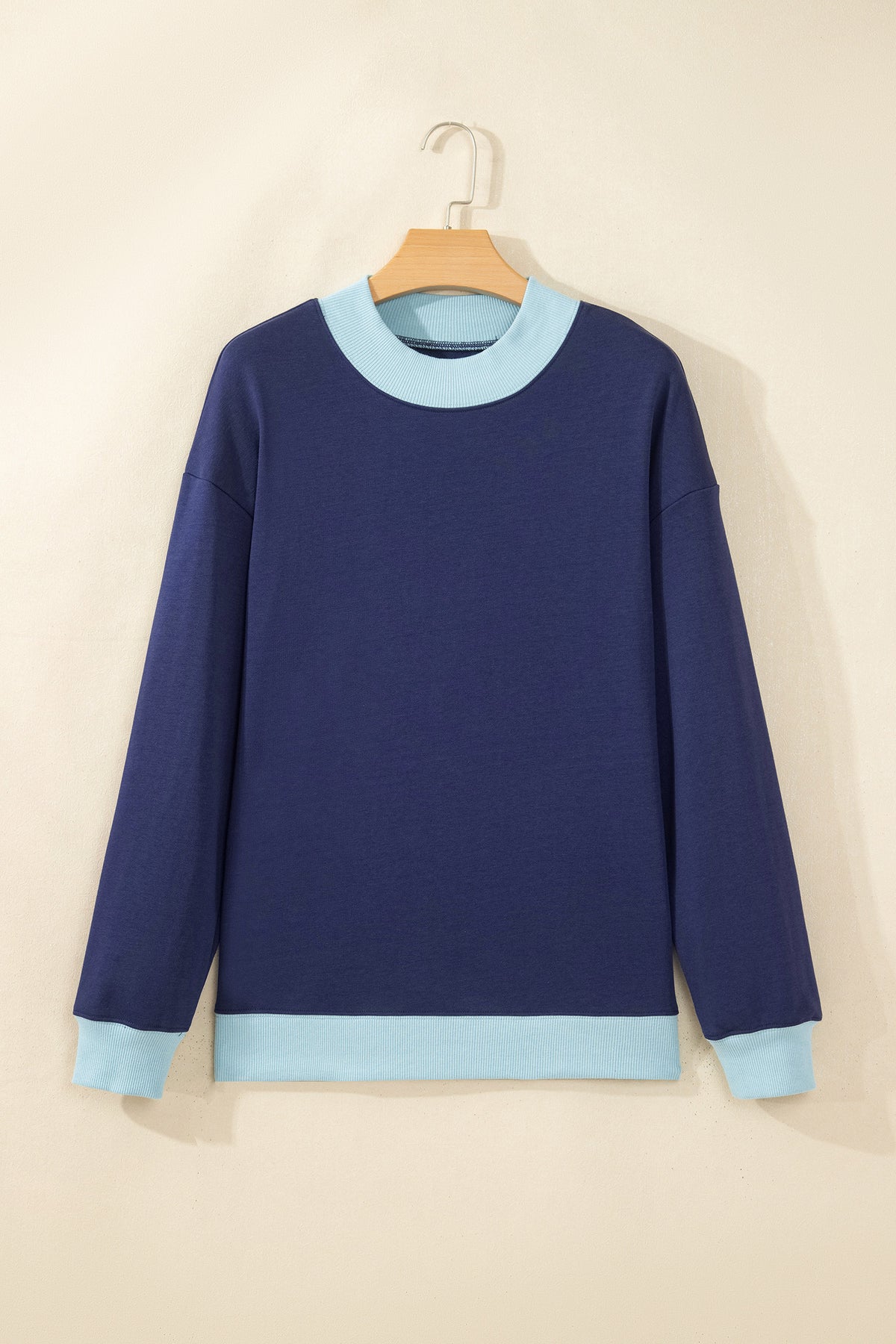 Colorblock Trim Crewneck Long Sleeve Pullover Sweatshirt