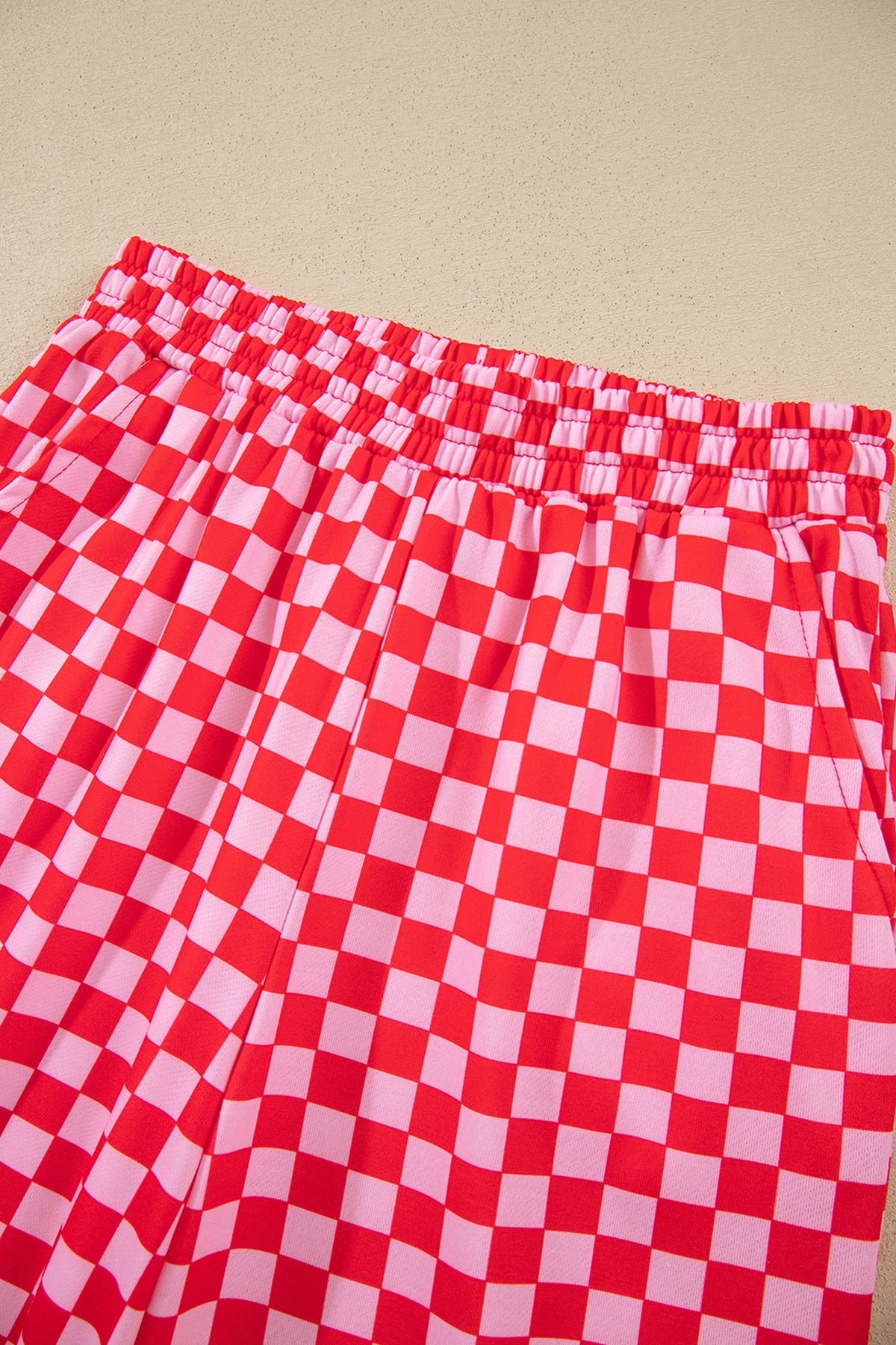 Red Christmas Graphic Plaid Contrast Pant Set