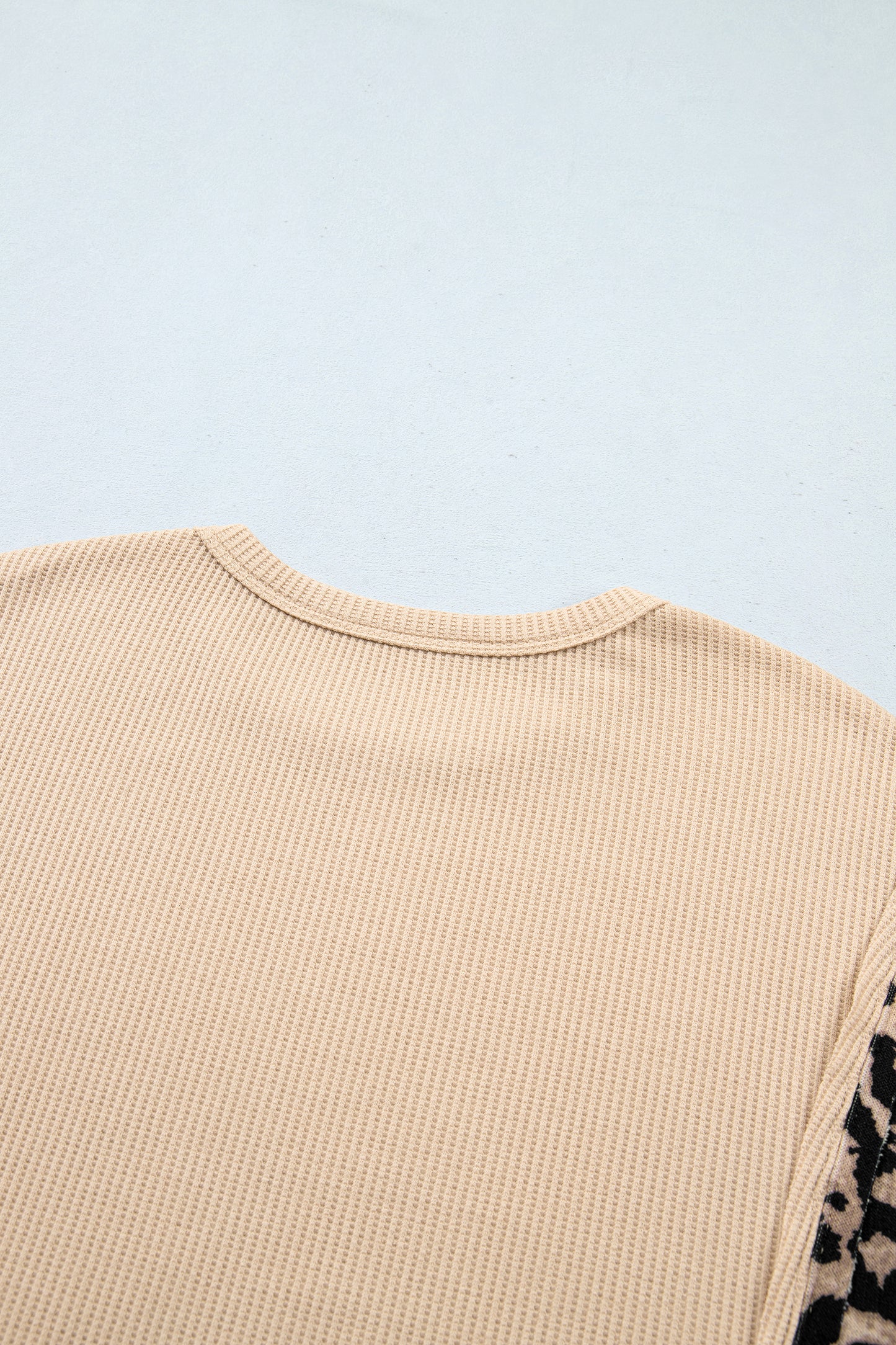 Gray Morn Leopard Sleeve Waffle Knit Split Hem Top