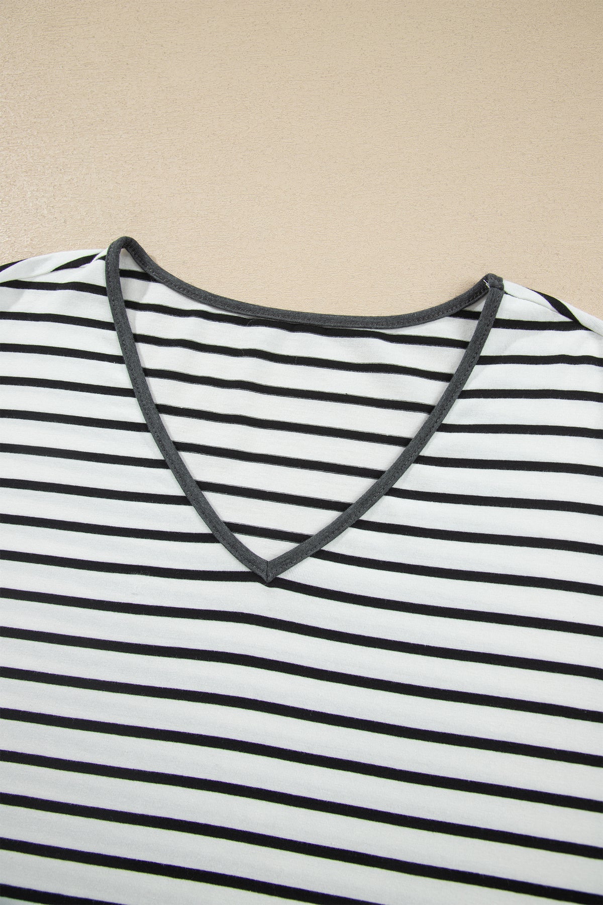 Striped V Neck Ruffle Contrast Sleeve Top Drawstring Pants Set
