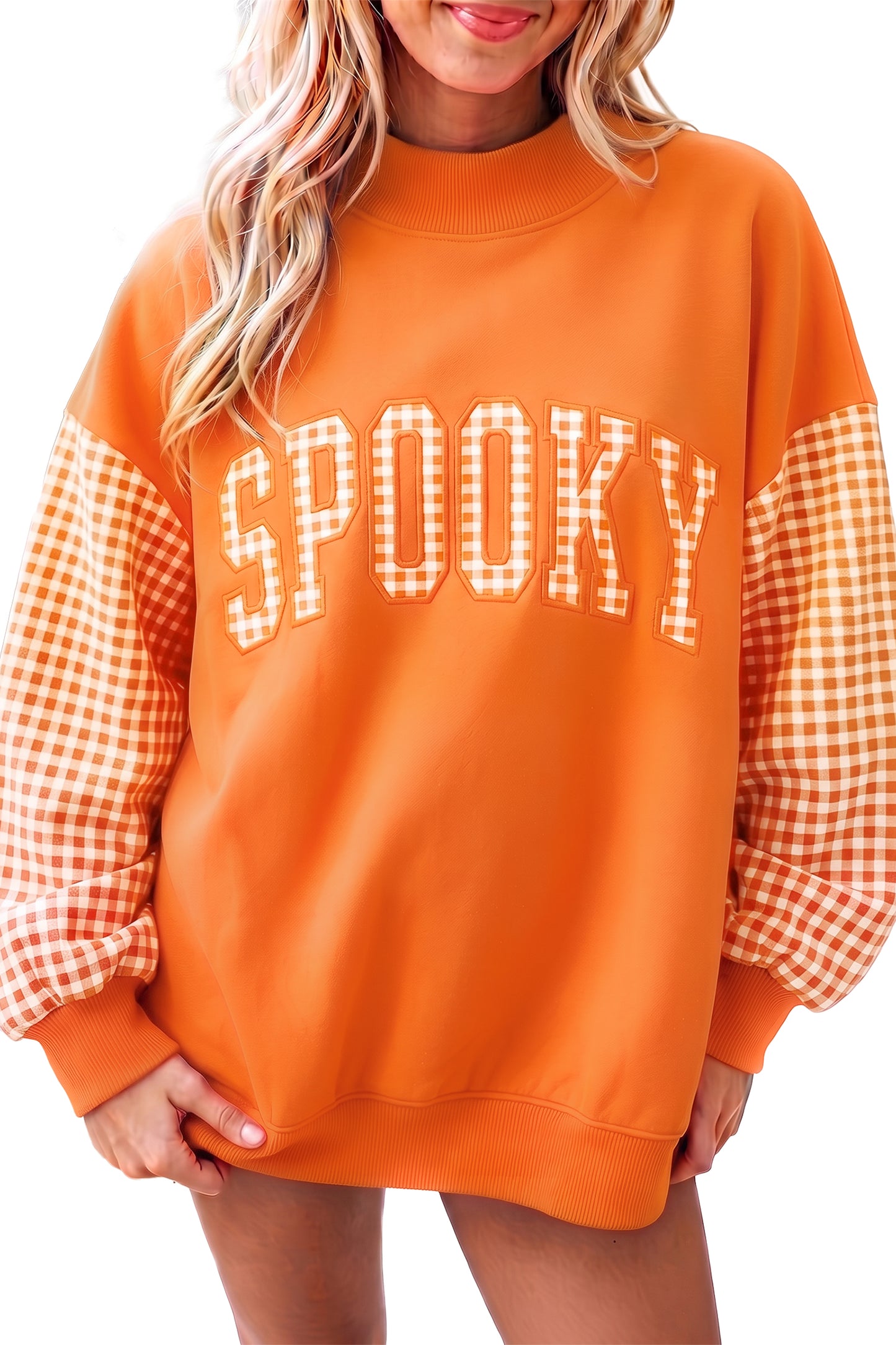 Gingham Plaid Oversized Pullover Sweatshirt