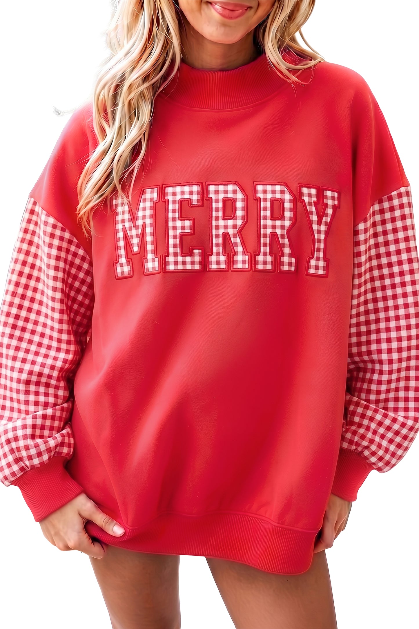 Gingham Plaid Oversized Pullover Sweatshirt