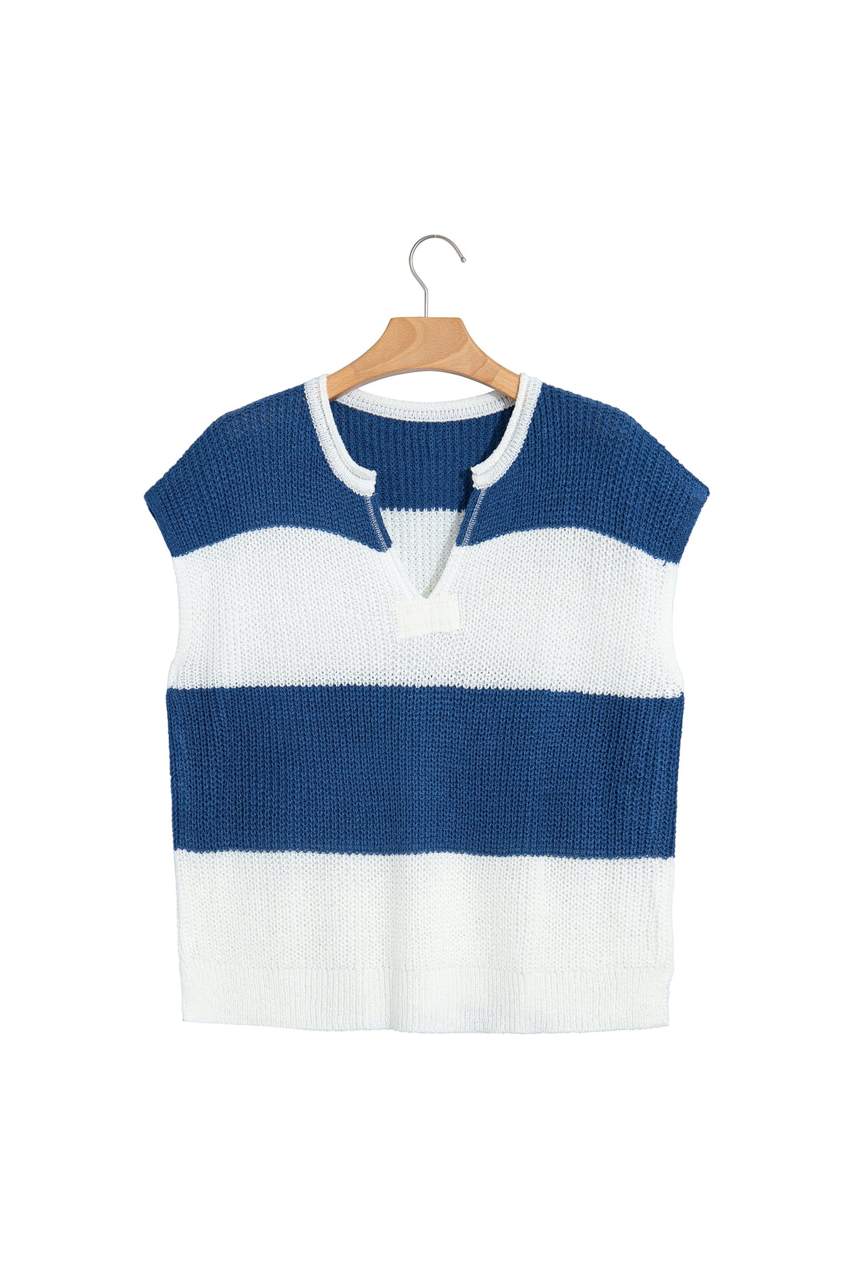 Stripe Striped Colorblock Knit V Neck Short Sleeve Loose Sweater