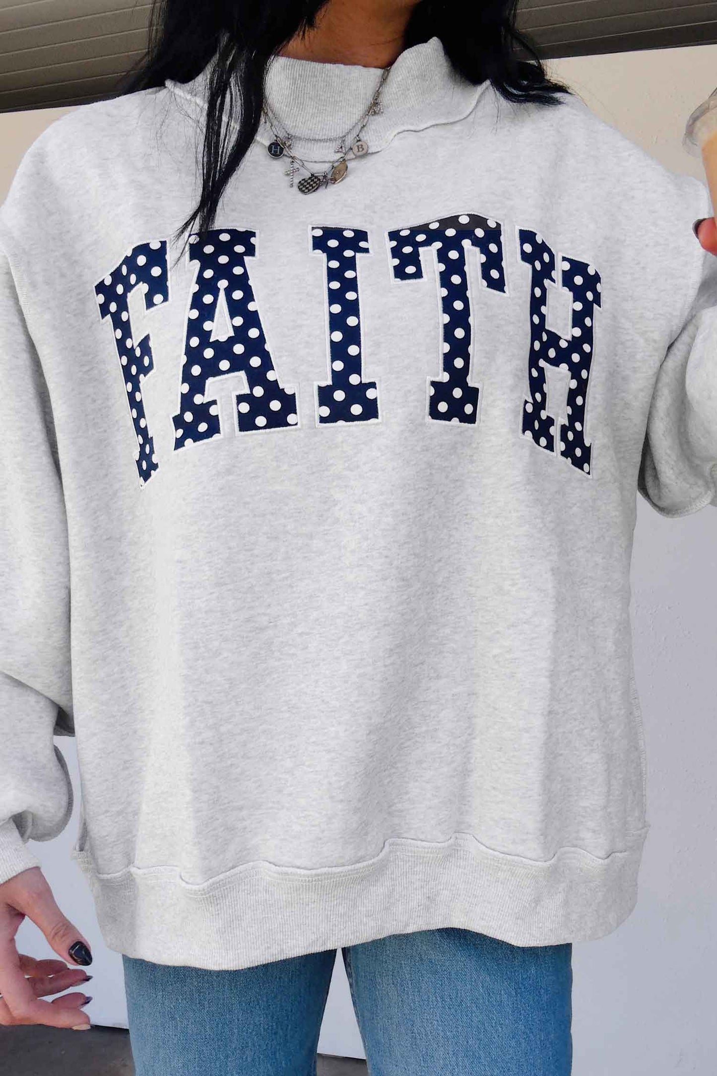 Gray High Neck Polka Dot Baggy Sweatshirt