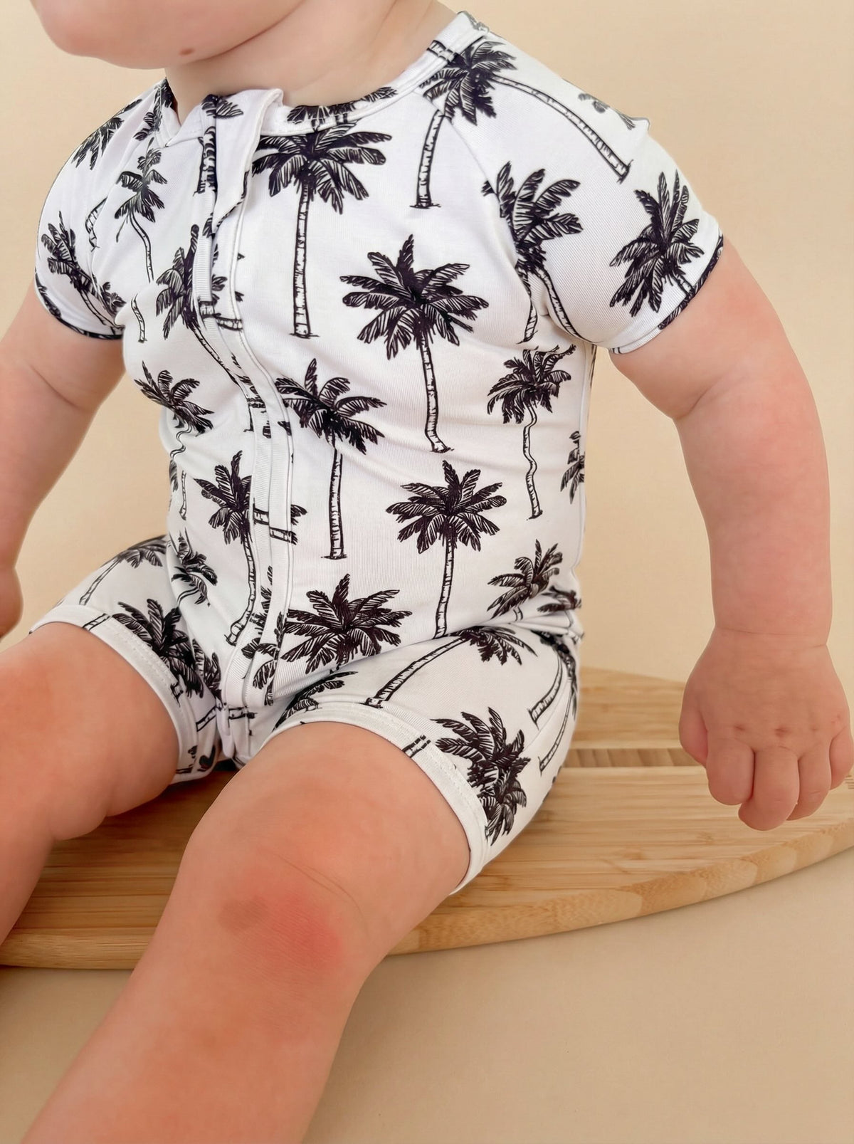 Bamboo Shorty Romper  | Palm Style White